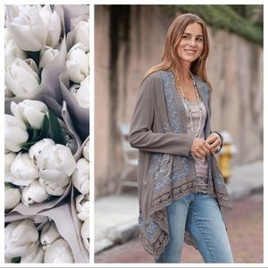 Sundance Gray and Blue Embroidered Cardigan